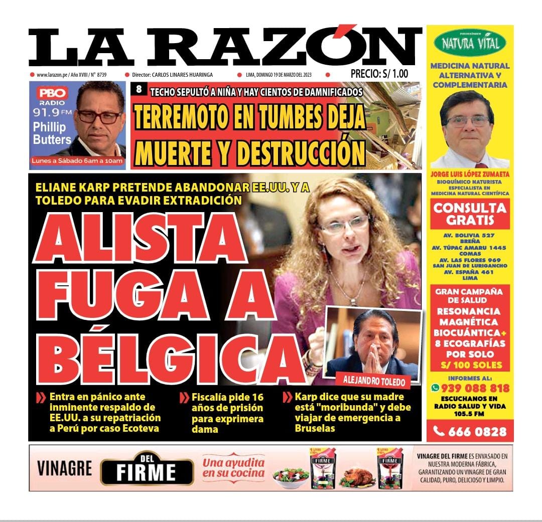 Portada impresa – Diario La Razón (19/03/2023)