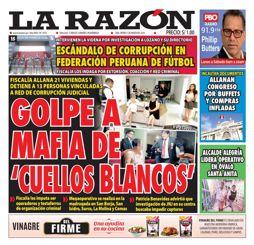 Portada impresa – Diario La Razón (03/03/2023)