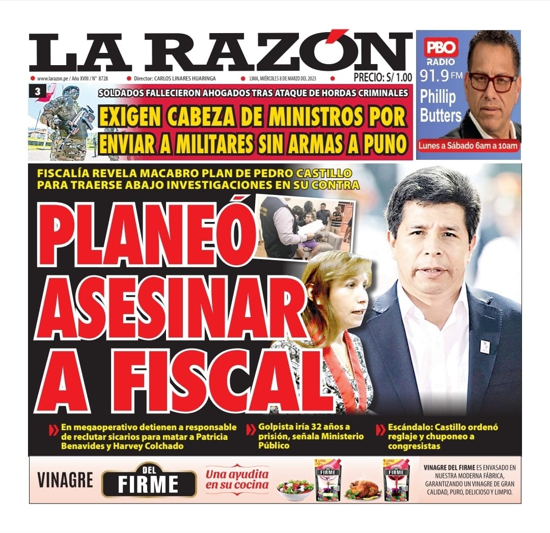 Portada impresa – Diario La Razón (08/03/2023)