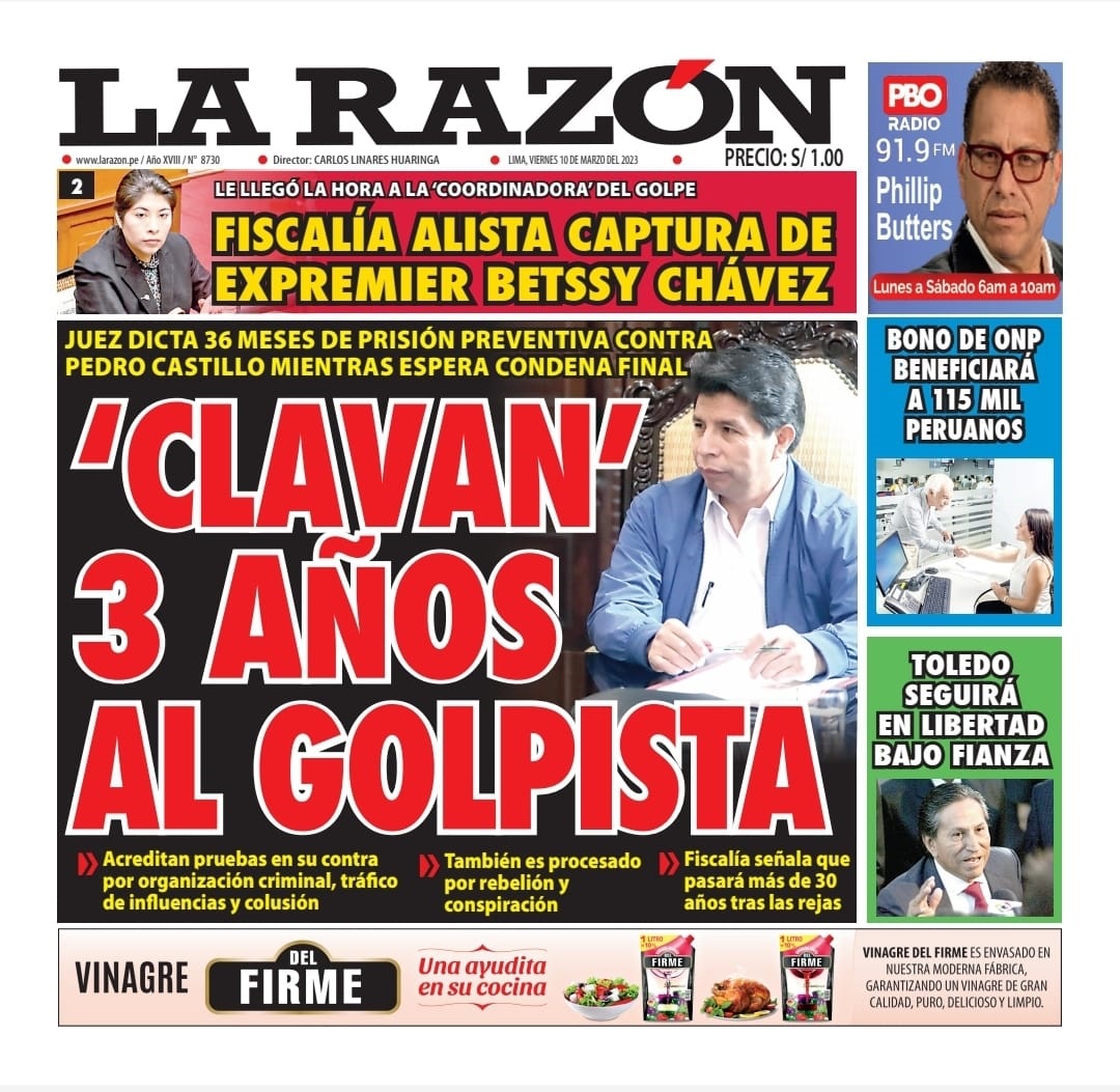 Portada impresa – Diario La Razón (10/03/2023)