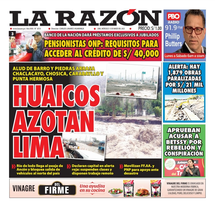 Portada impresa – Diario La Razón (15/03/2023)