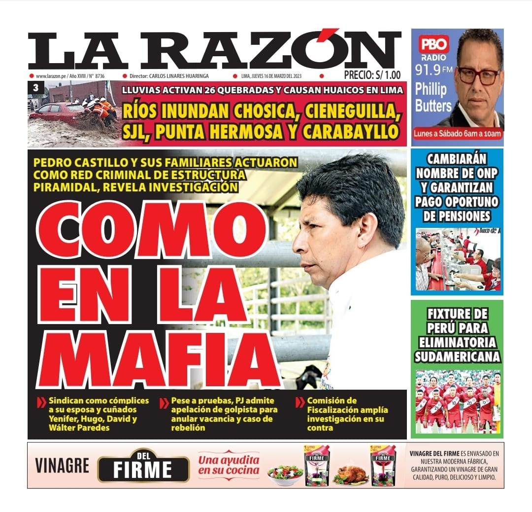 Portada impresa – Diario La Razón 16-03-2023