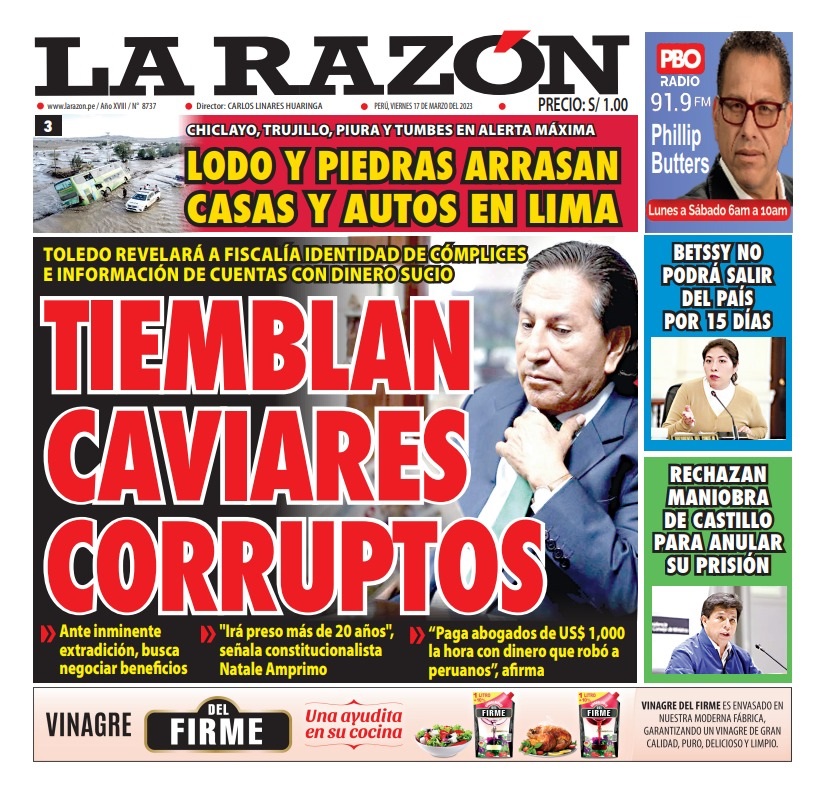 Portada impresa – Diario La Razón 17-03-2023