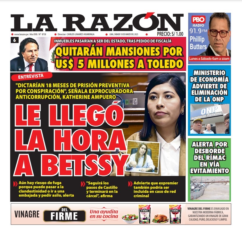 Portada impresa – Diario La Razón (18/03/2023)