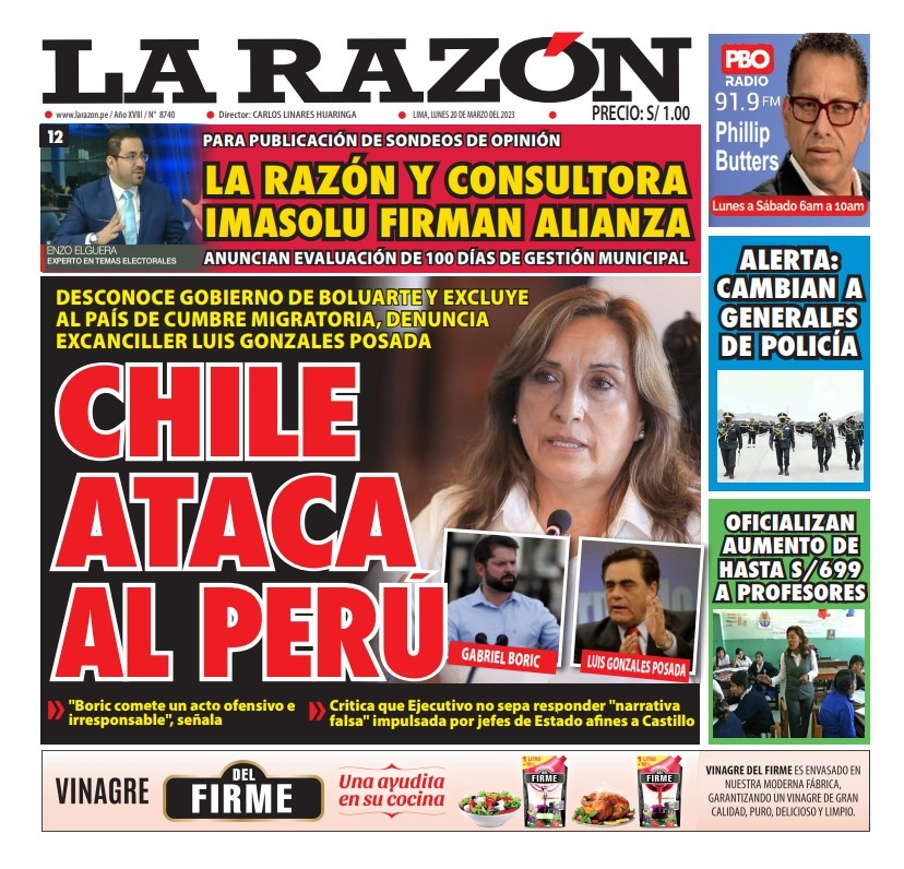 Portada impresa – Diario La Razón (20/03/2023)