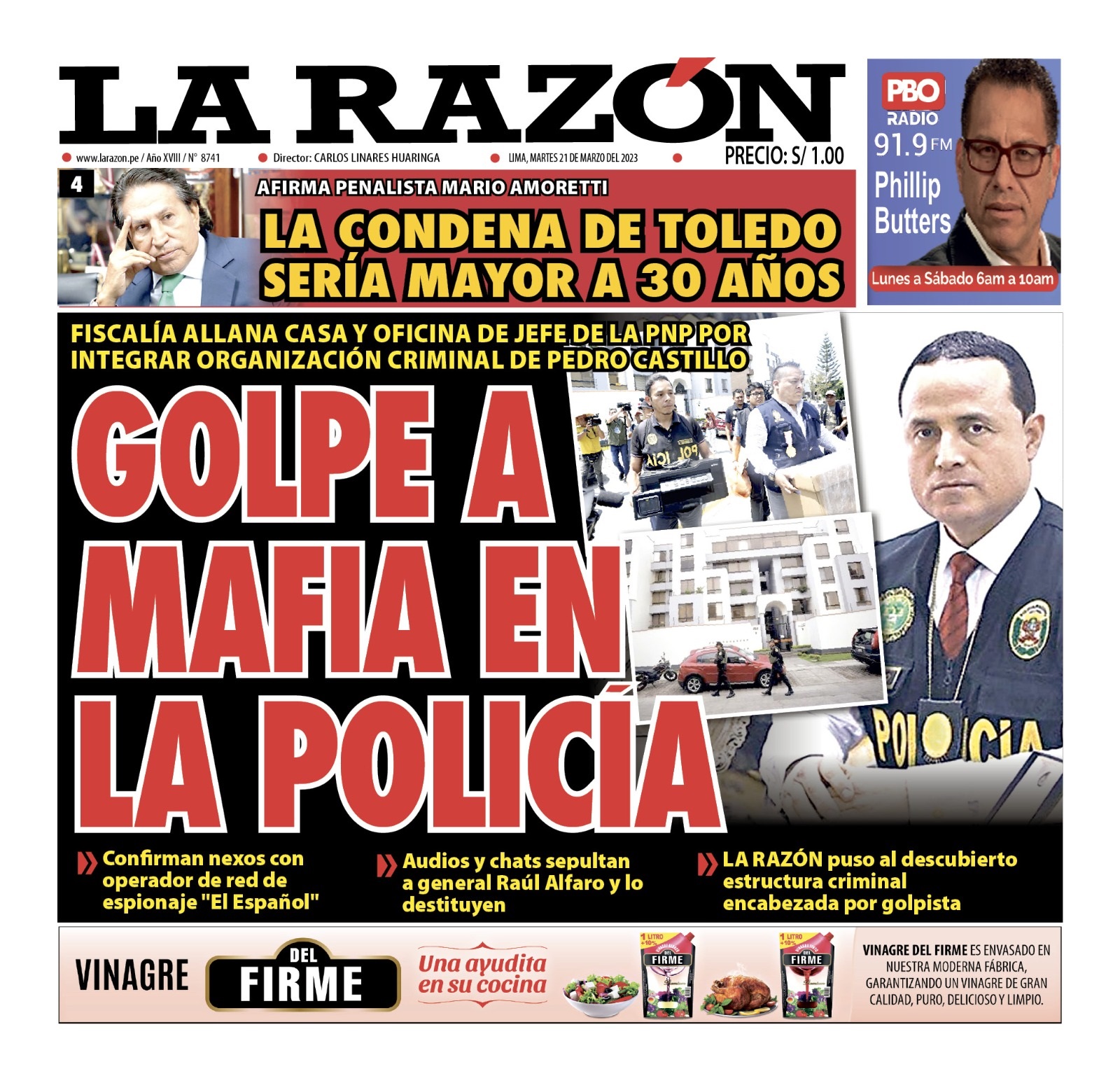 Portada impresa – Diario La Razón 21-03-2023