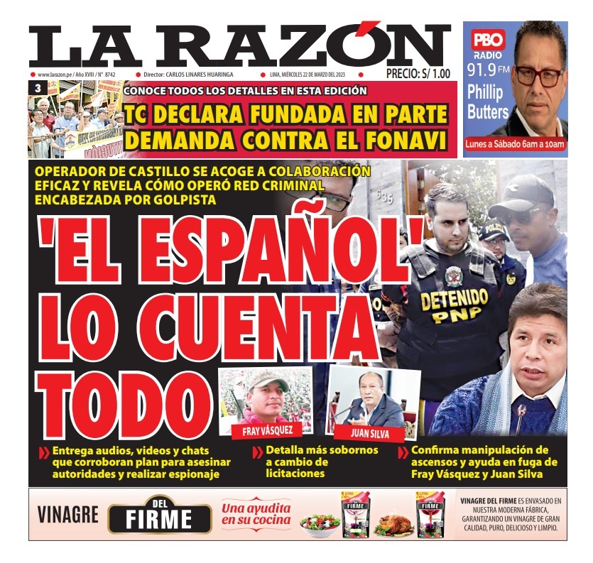 Portada impresa – Diario La Razón 22-03-2023