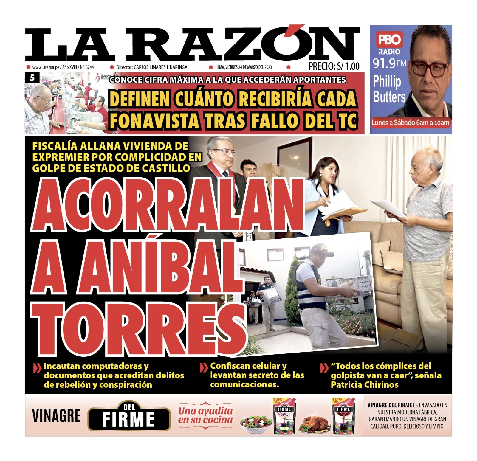 Portada impresa – Diario La Razón (24/03/2023)