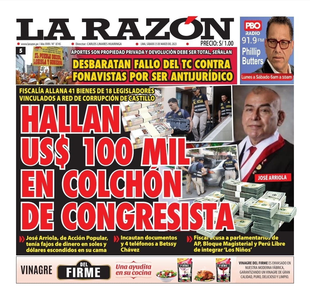 Portada impresa – Diario La Razón 25-03-2023