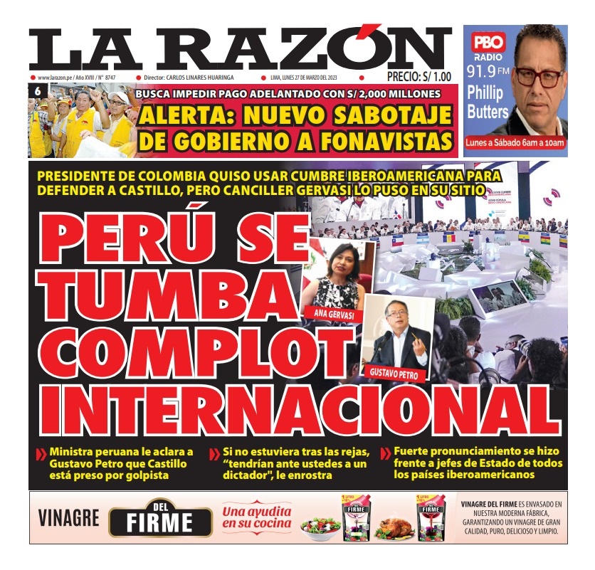 Portada impresa – Diario La Razón 27-03-2023