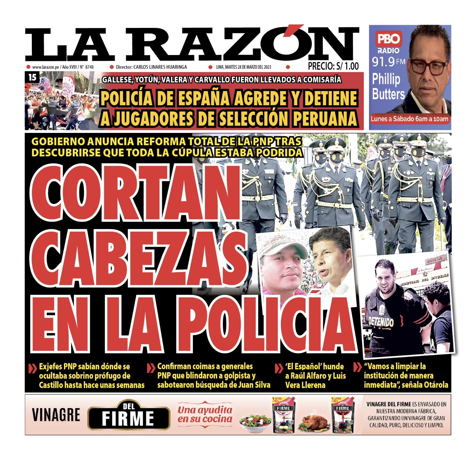Portada impresa – Diario La Razón 28-03-2023