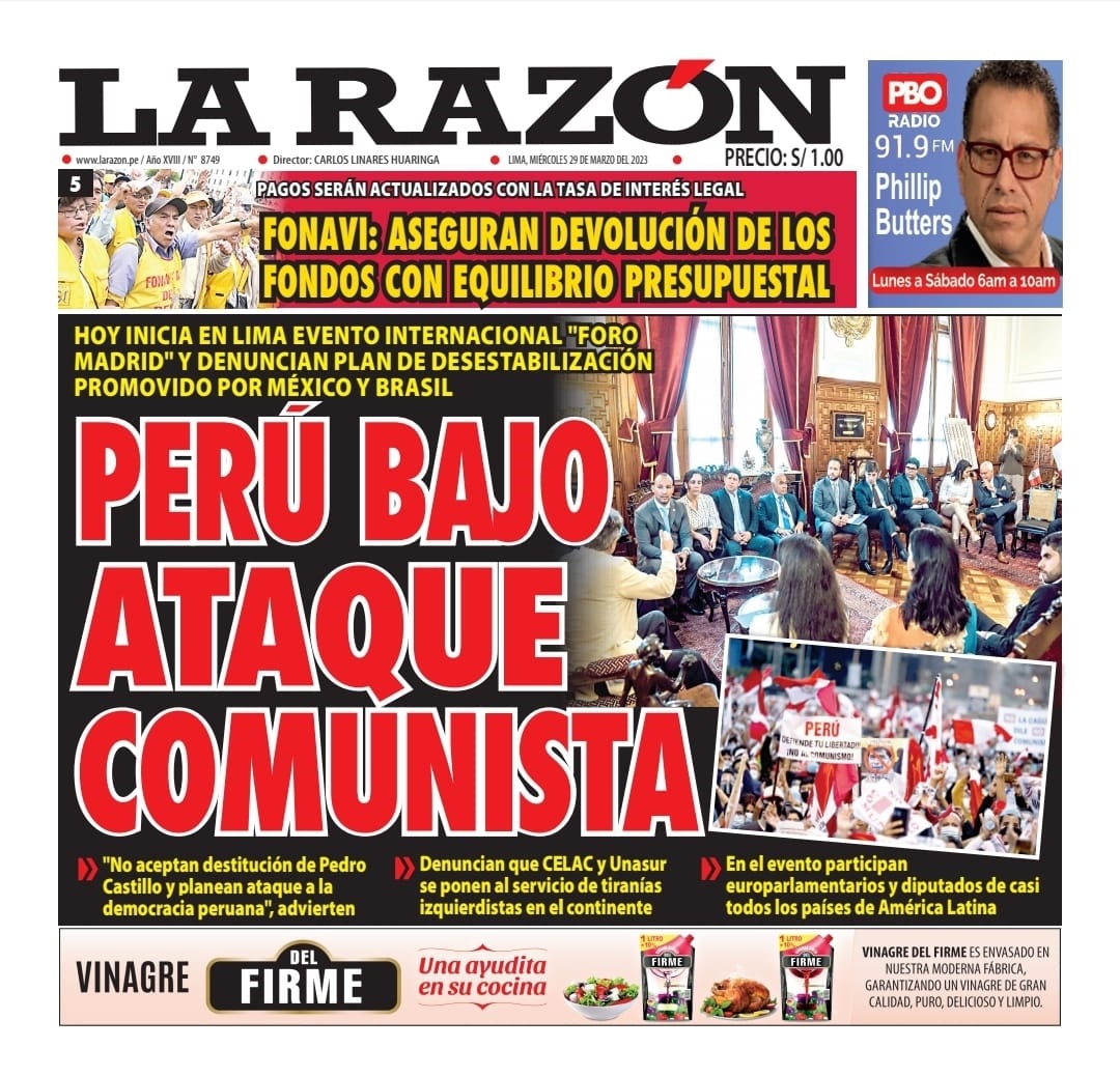 Portada impresa – Diario La Razón (29/03/2023)