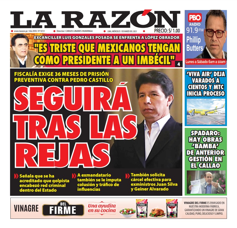 Portada impresa – Diario La Razón (01/03/2023)