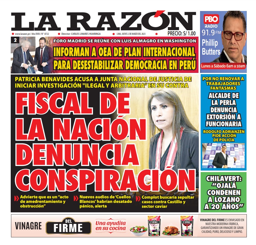 Portada impresa – Diario La Razón (02/03/2023)