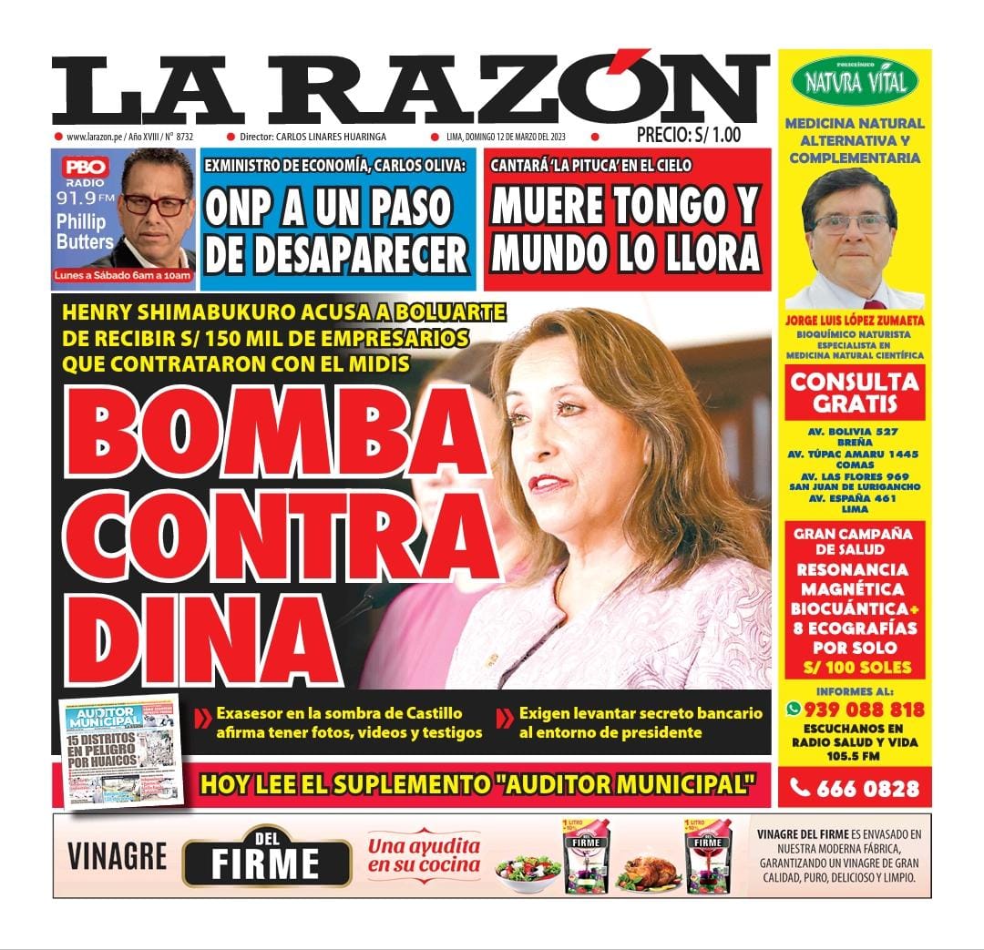 Portada impresa – Diario La Razón (12/03/2023)