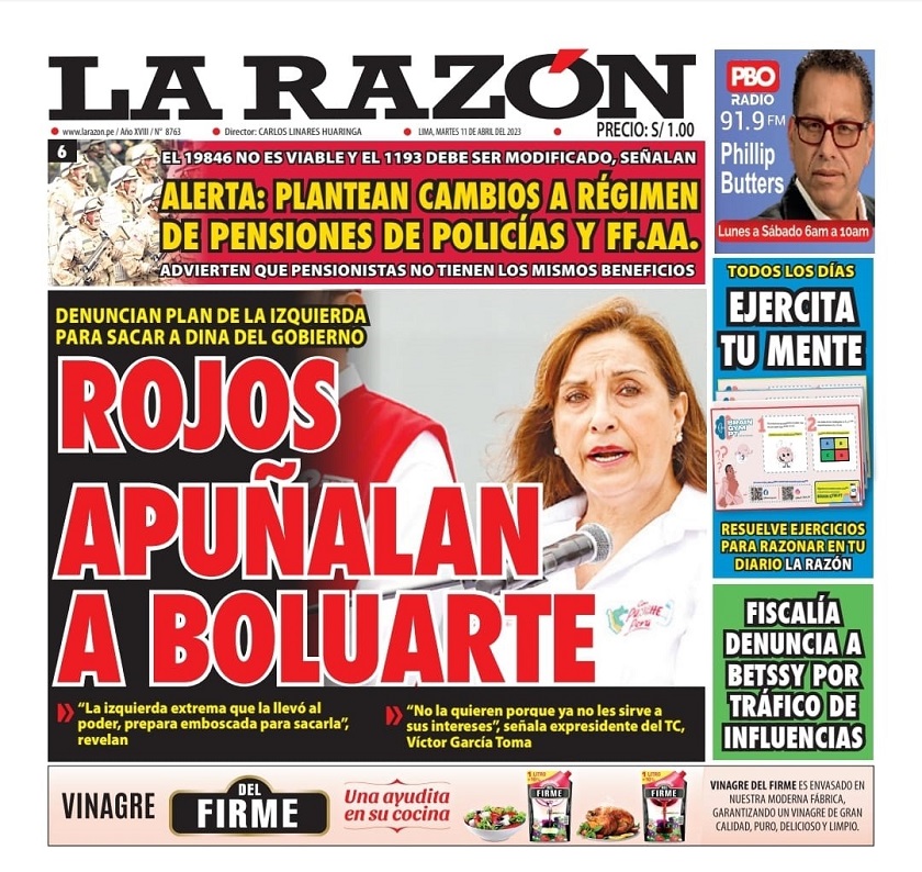 Portada impresa – Diario La Razón (11/04/2023)