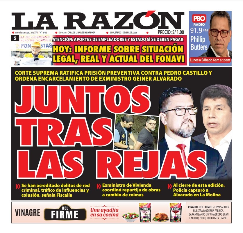 Portada impresa – Diario La Razón 01-04-2023