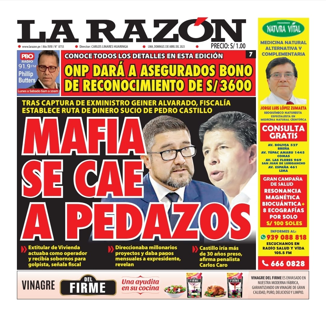 Portada impresa – Diario La Razón (02/04/2023)