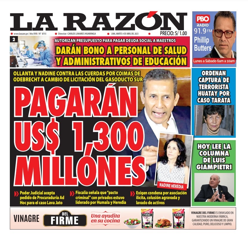 Portada impresa – Diario La Razón (04/04/2023)