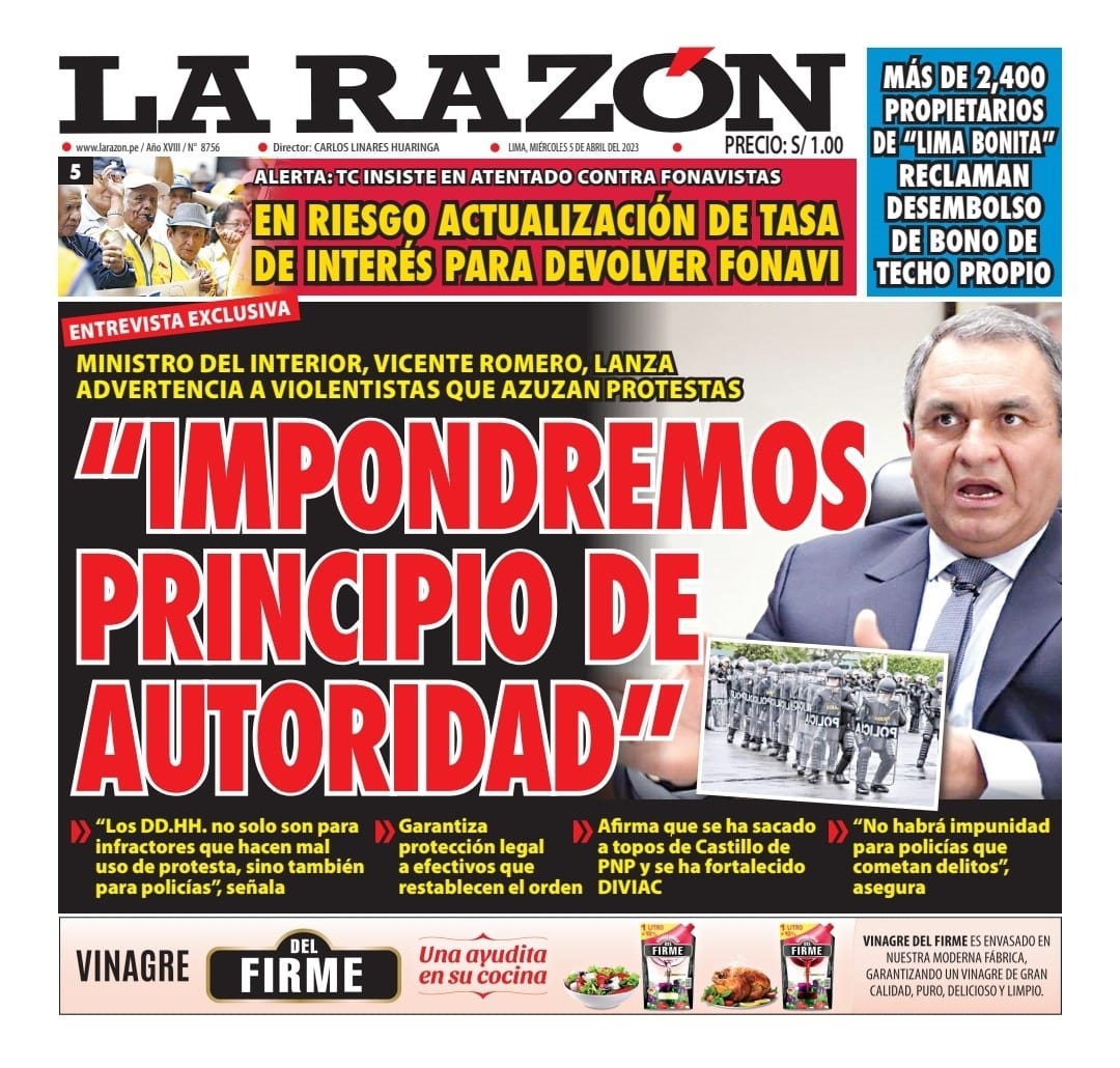 Portada impresa – Diario La Razón 05-04-2023