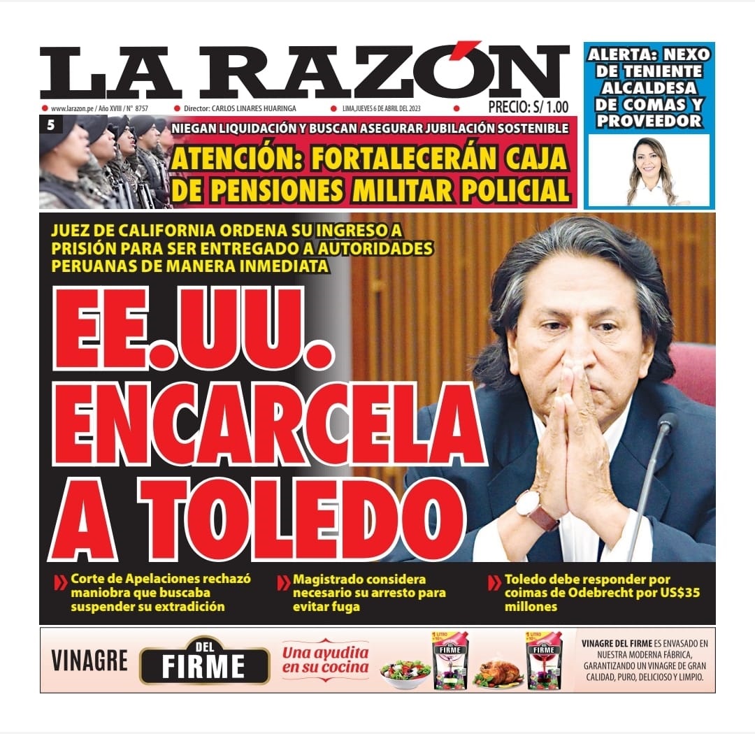 Portada impresa – Diario La Razón (06/04/2023)
