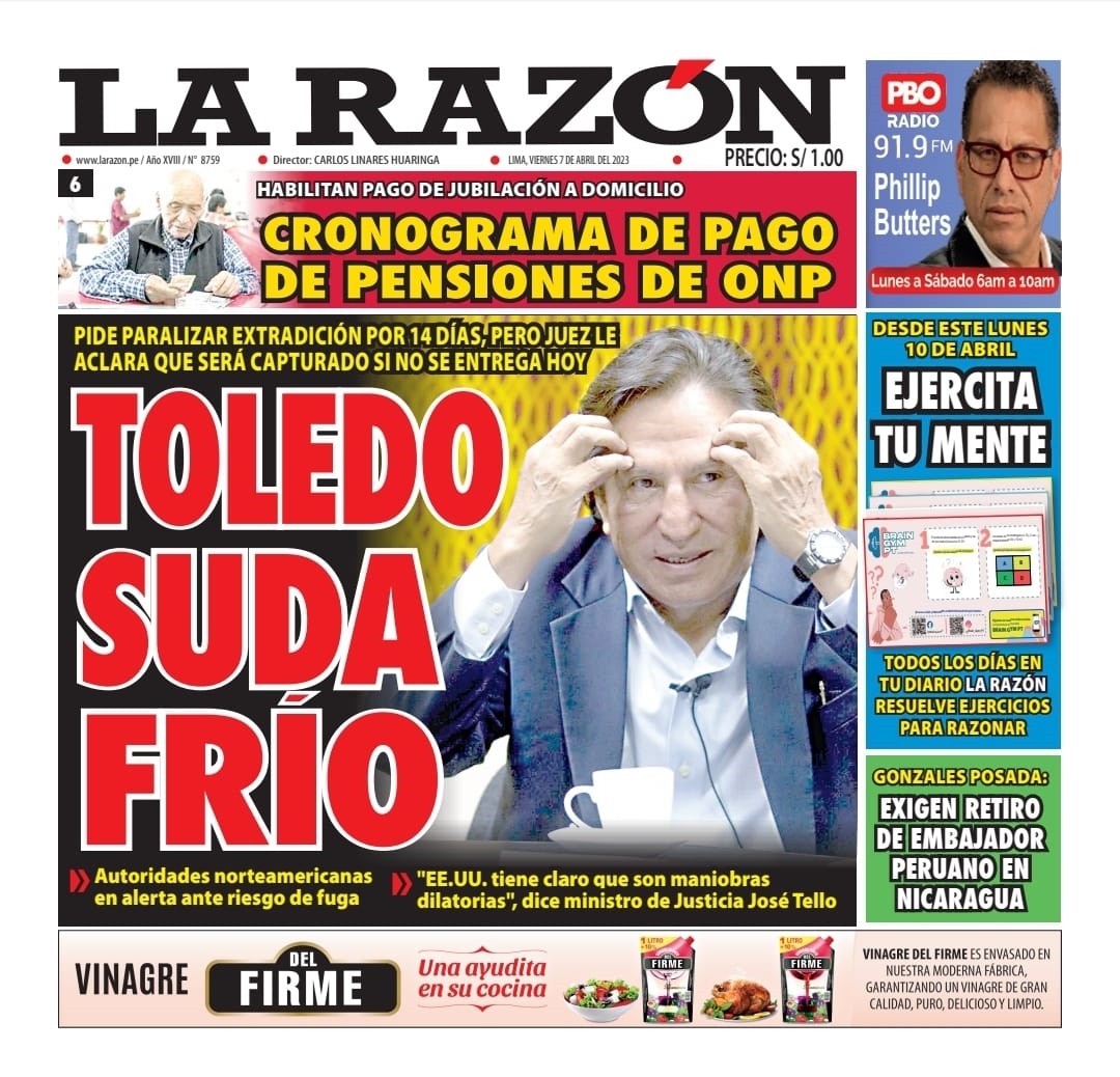 Portada impresa – Diario La Razón 07-04-2023