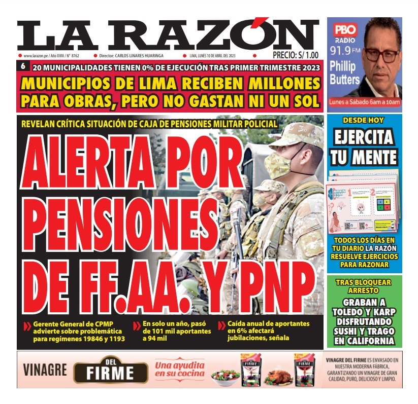 Portada impresa – Diario La Razón (10/04/2023)