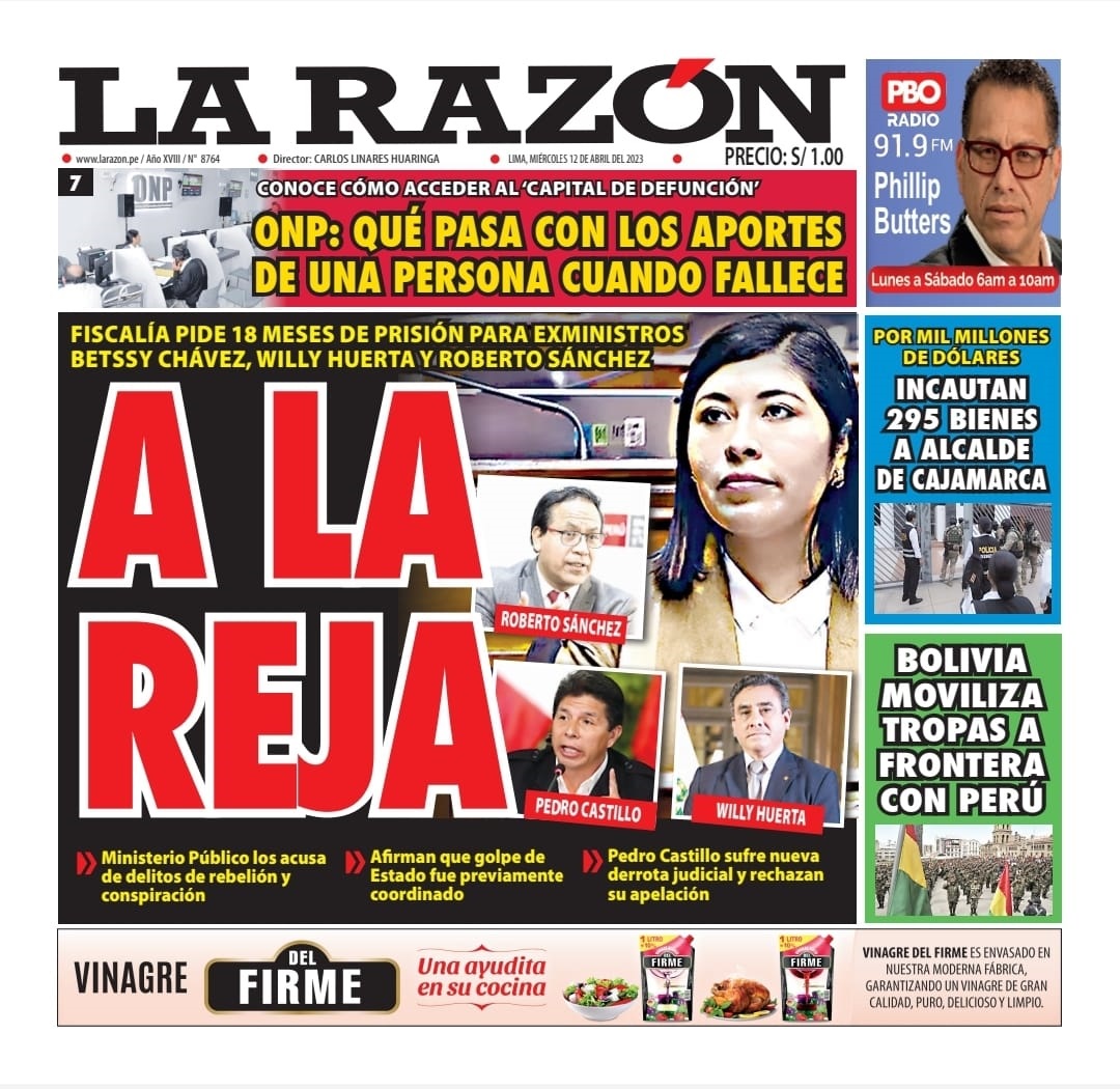 Portada impresa – Diario La Razón 12-04-2023