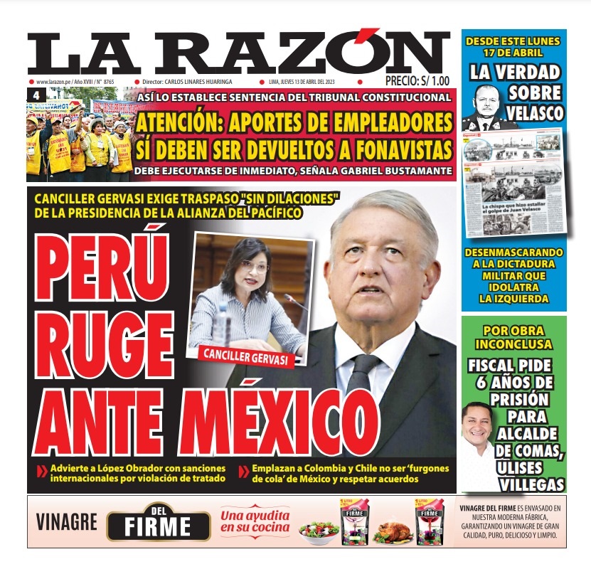 Portada impresa – Diario La Razón (13/04/2023)