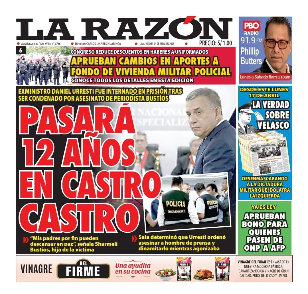 Portada impresa – Diario La Razón (14/04/2023)