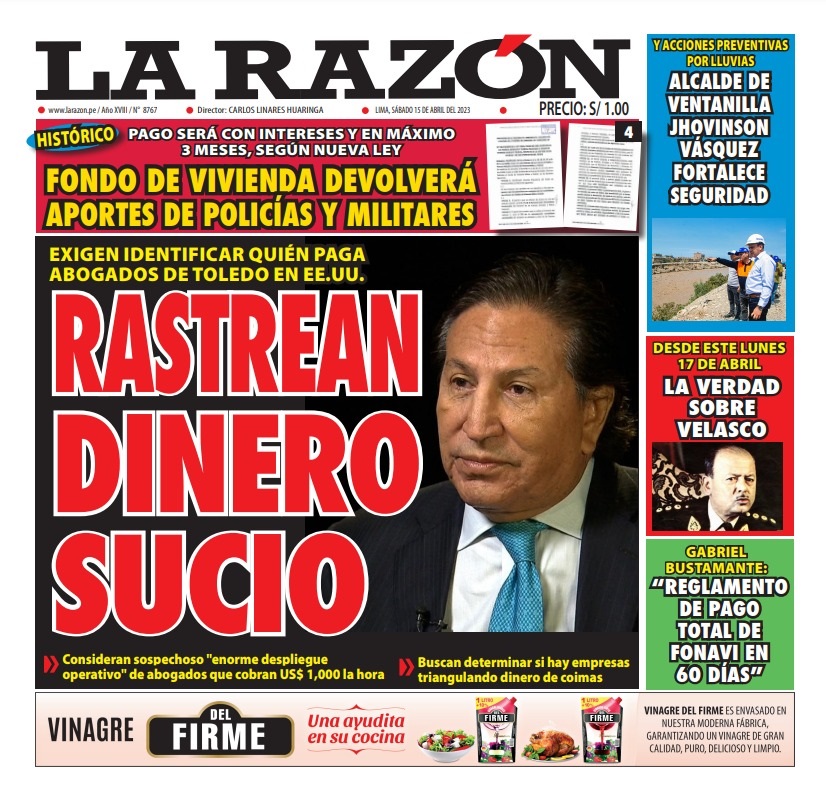 Portada impresa – Diario La Razón (15/04/2023)