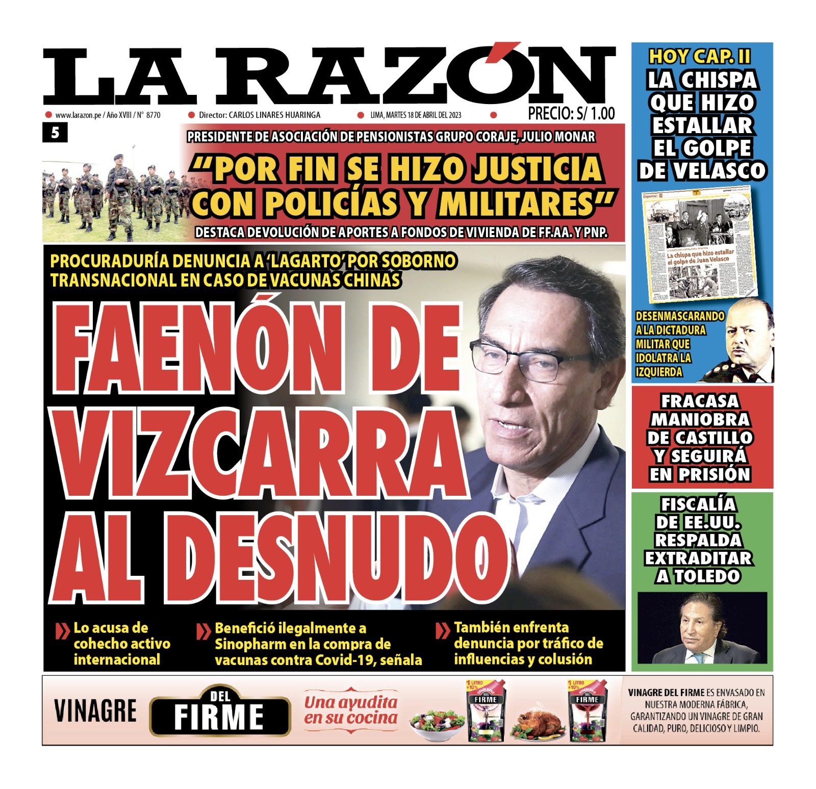 Portada impresa – Diario La Razón (18/04/2023)