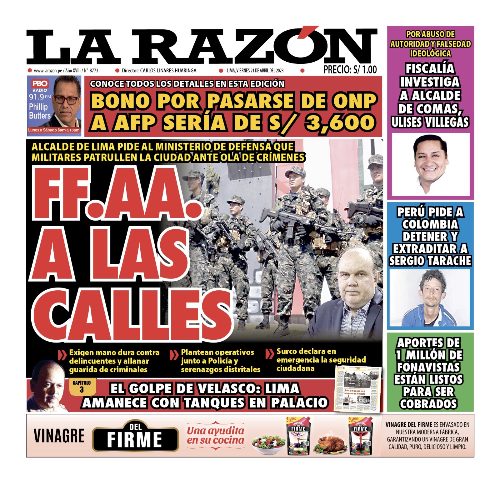 Portada impresa – Diario La Razón 19-04-2023