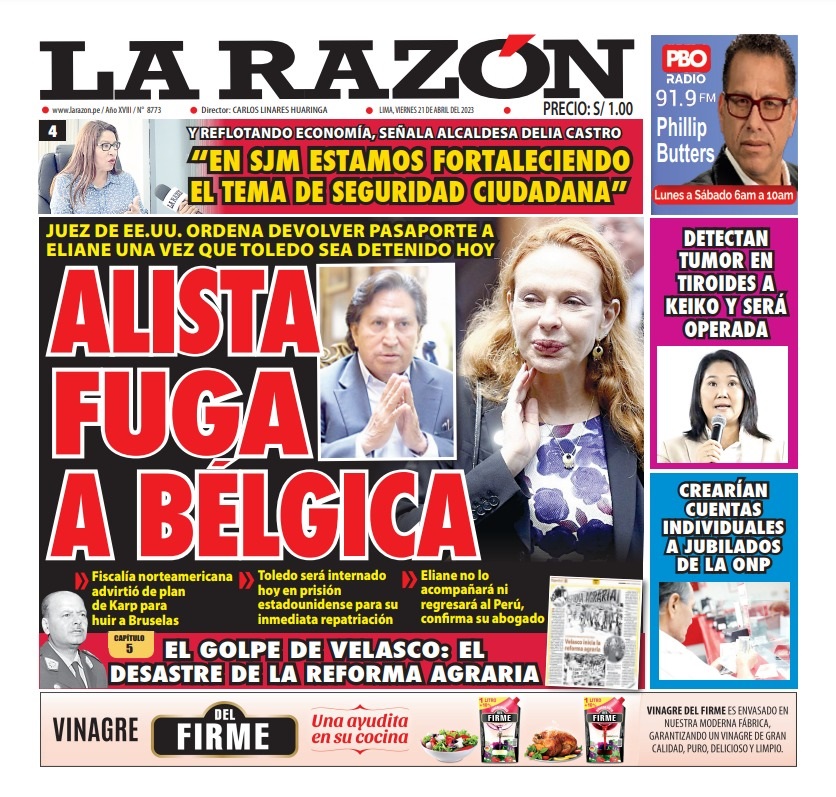 Portada impresa – Diario La Razón 21-04-2023
