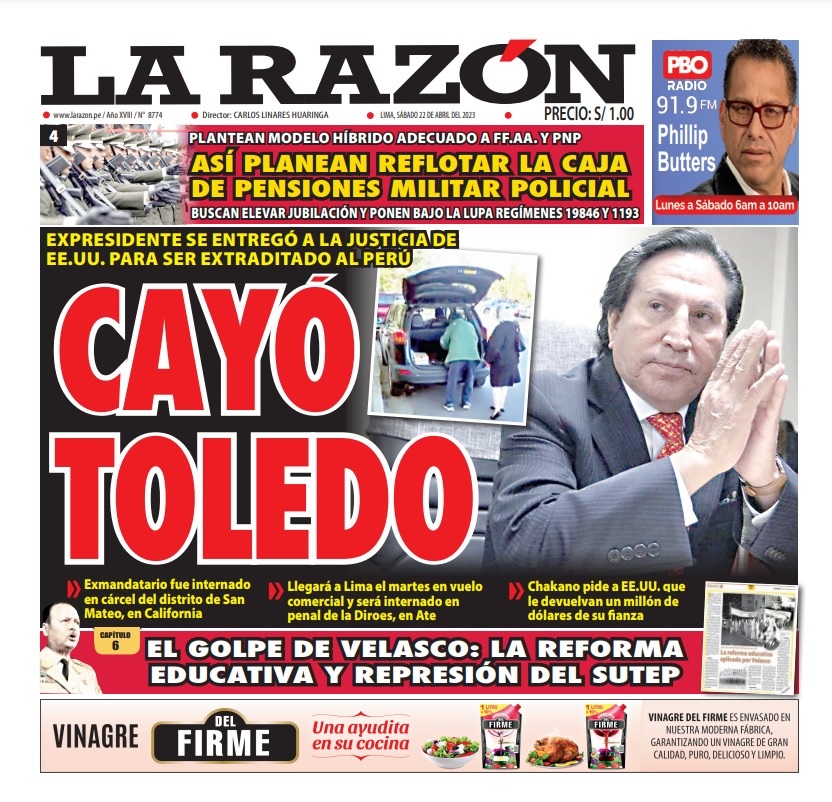 Portada impresa – Diario La Razón (22/04/2023)