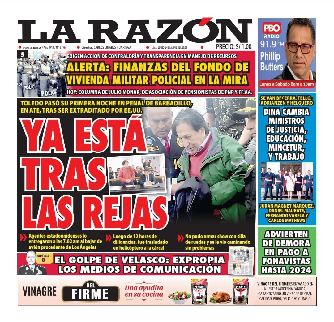 Portada impresa – Diario La Razón 24-04-2023
