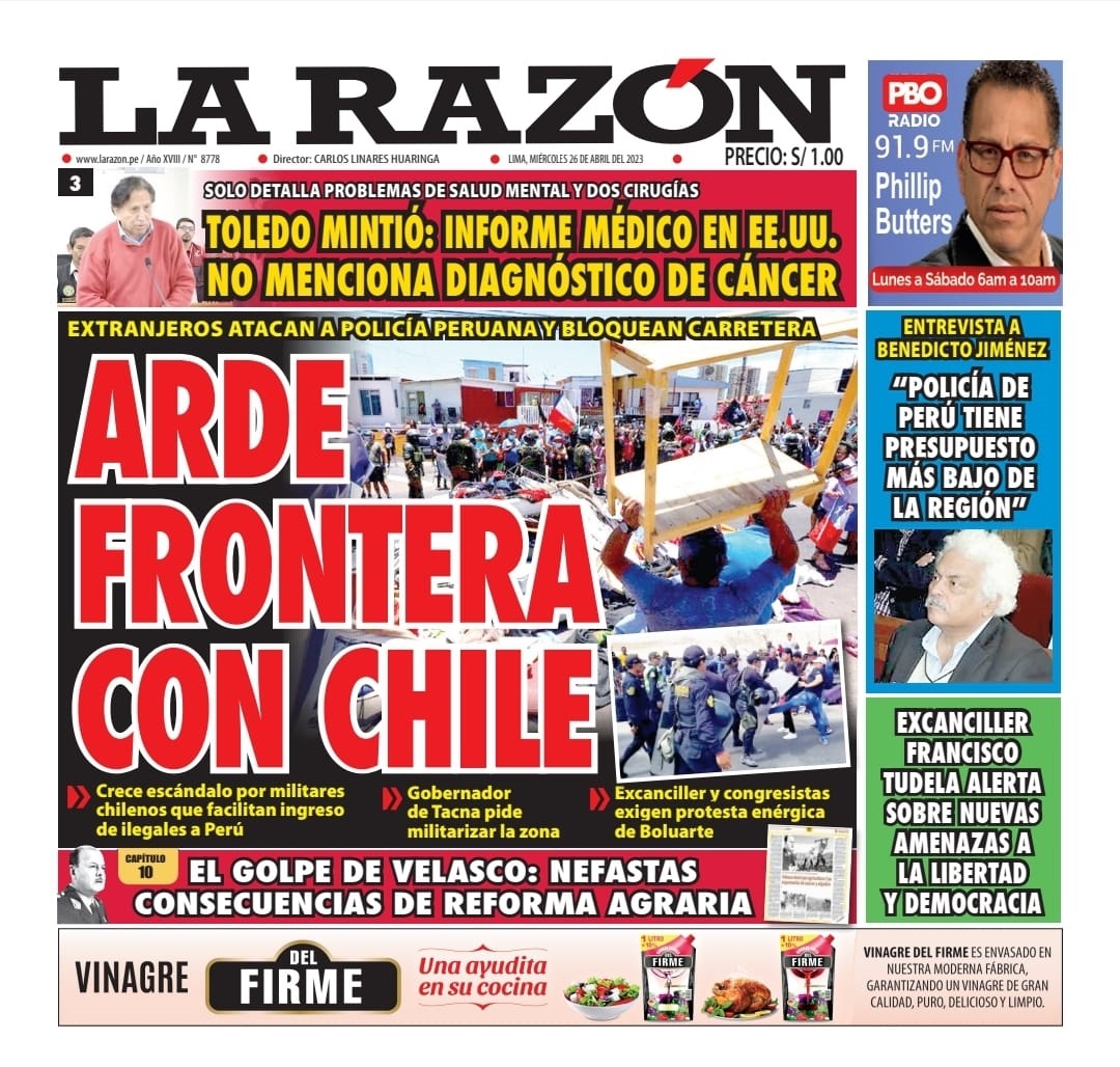 Portada impresa – Diario La Razón 26-04-2023
