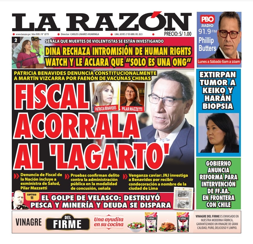 Portada impresa – Diario La Razón (27/04/2023)