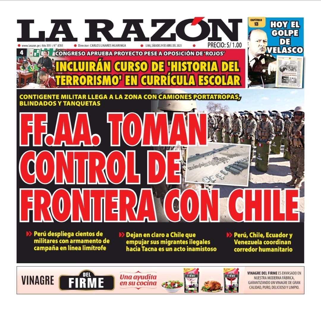 Portada impresa – Diario La Razón (29/04/2023)