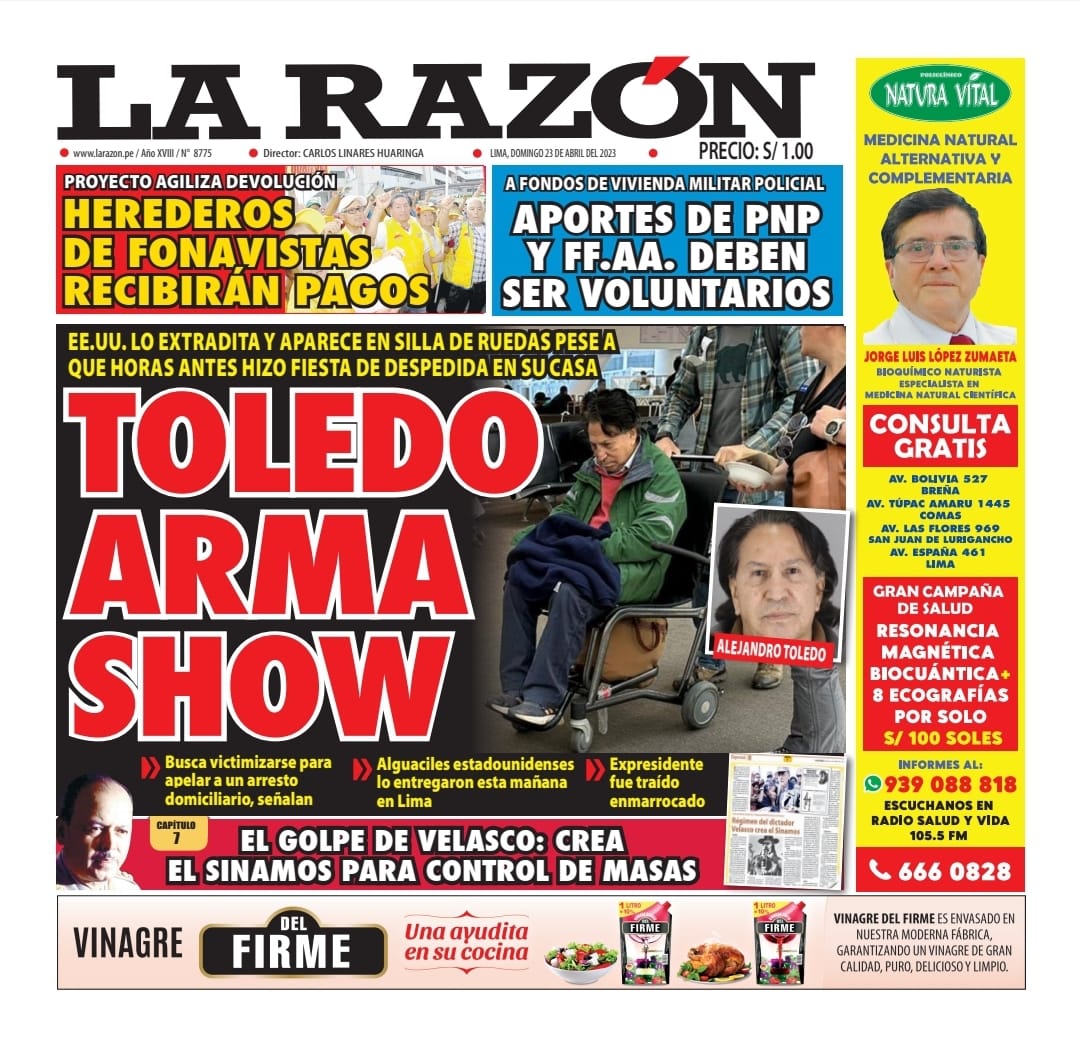 Portada impresa – Diario La Razón (23/04/2023)