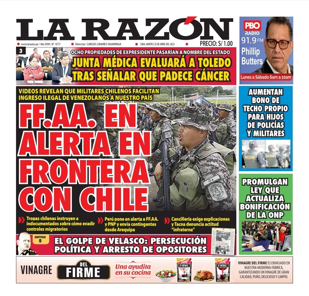 Portada impresa – Diario La Razón (25/04/2023)