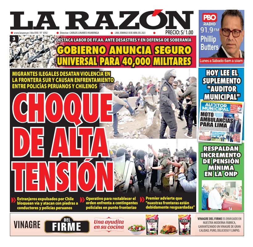 Portada impresa – Diario La Razón (30/04/2023)
