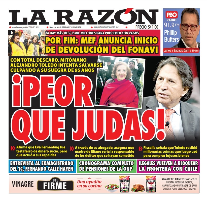 Portada impresa – Diario La Razón 03-05-2023