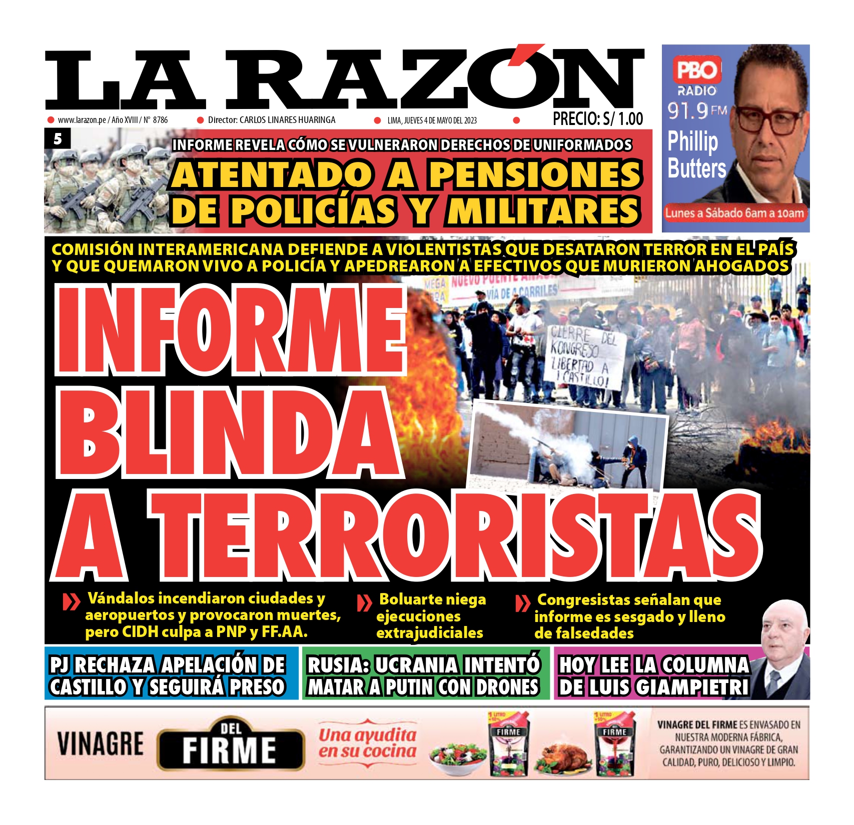 Portada impresa – Diario La Razón (04/05/2023)