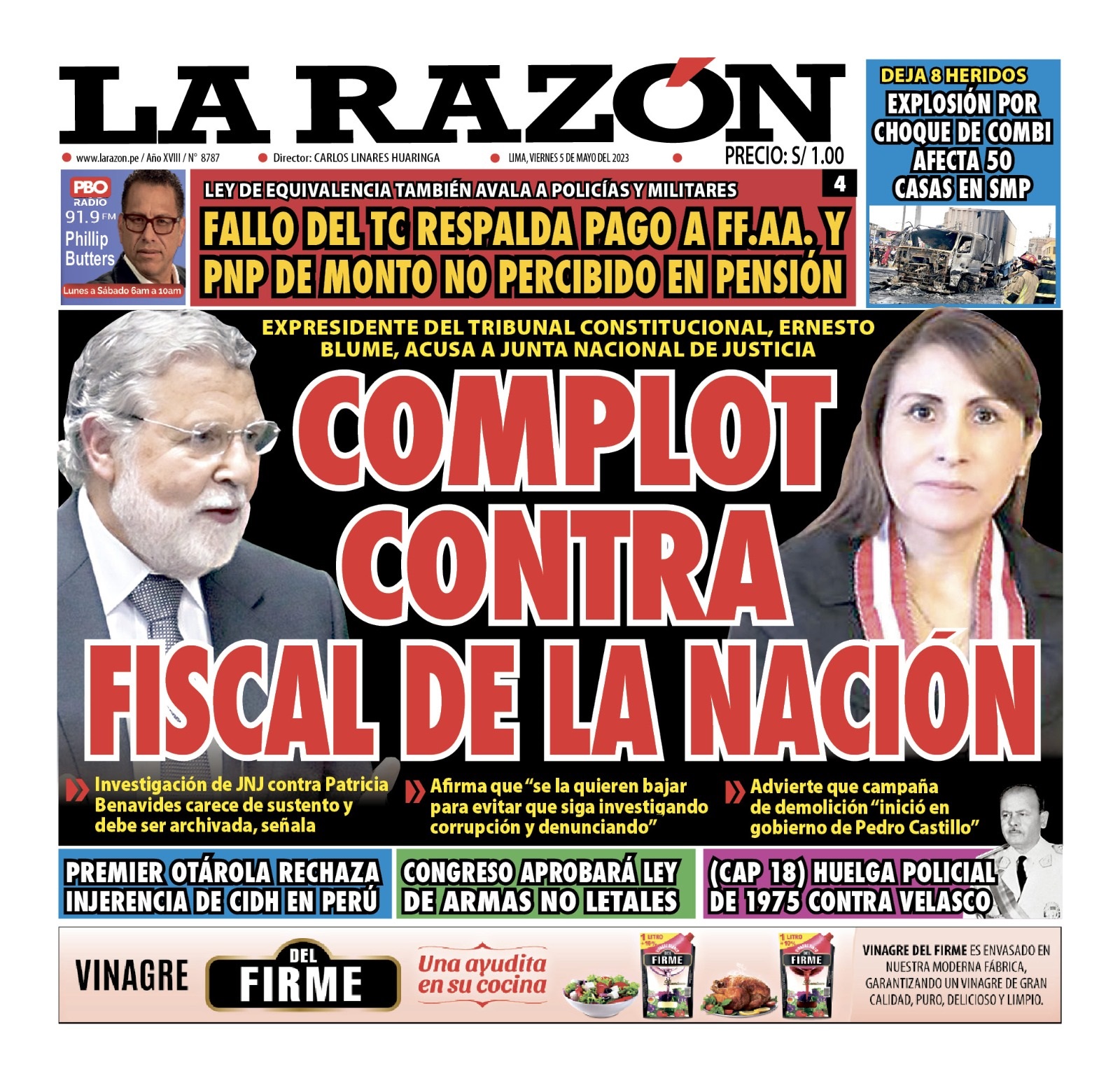 Portada impresa – Diario La Razón (05/05/2023)