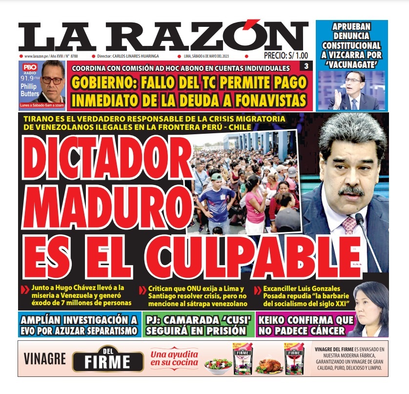 Portada impresa – Diario La Razón 06-05-2023