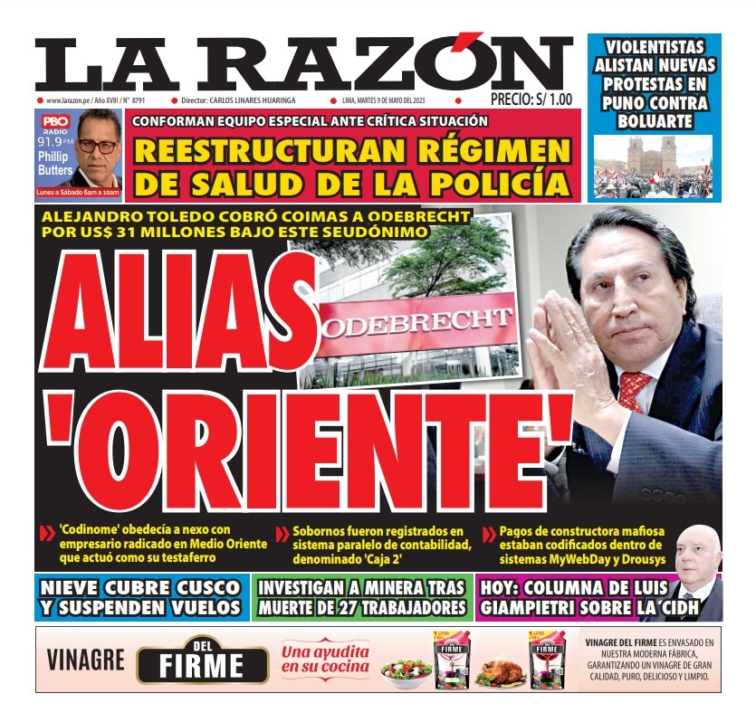 Portada impresa – Diario La Razón (09/05/2023)