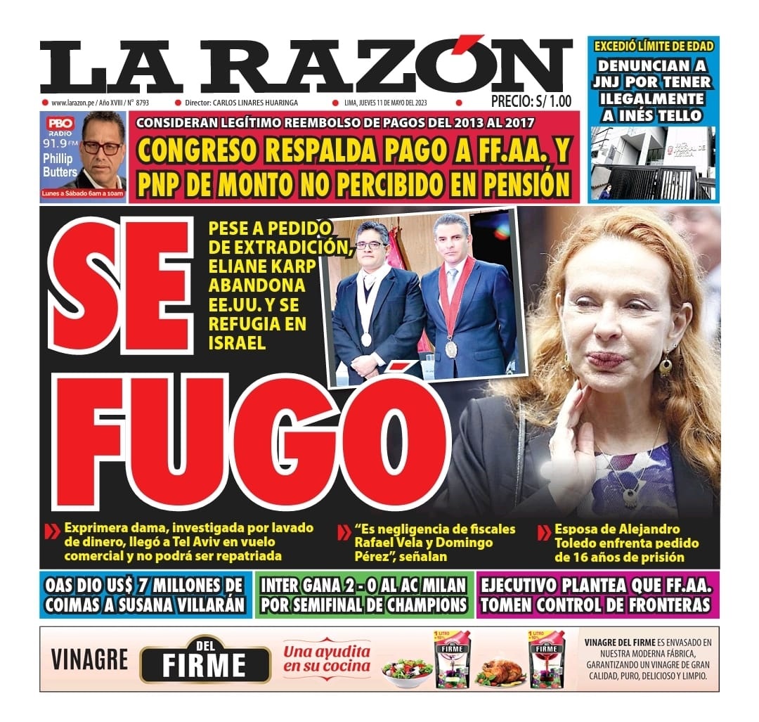 Portada impresa – Diario La Razón (11/05/2023)