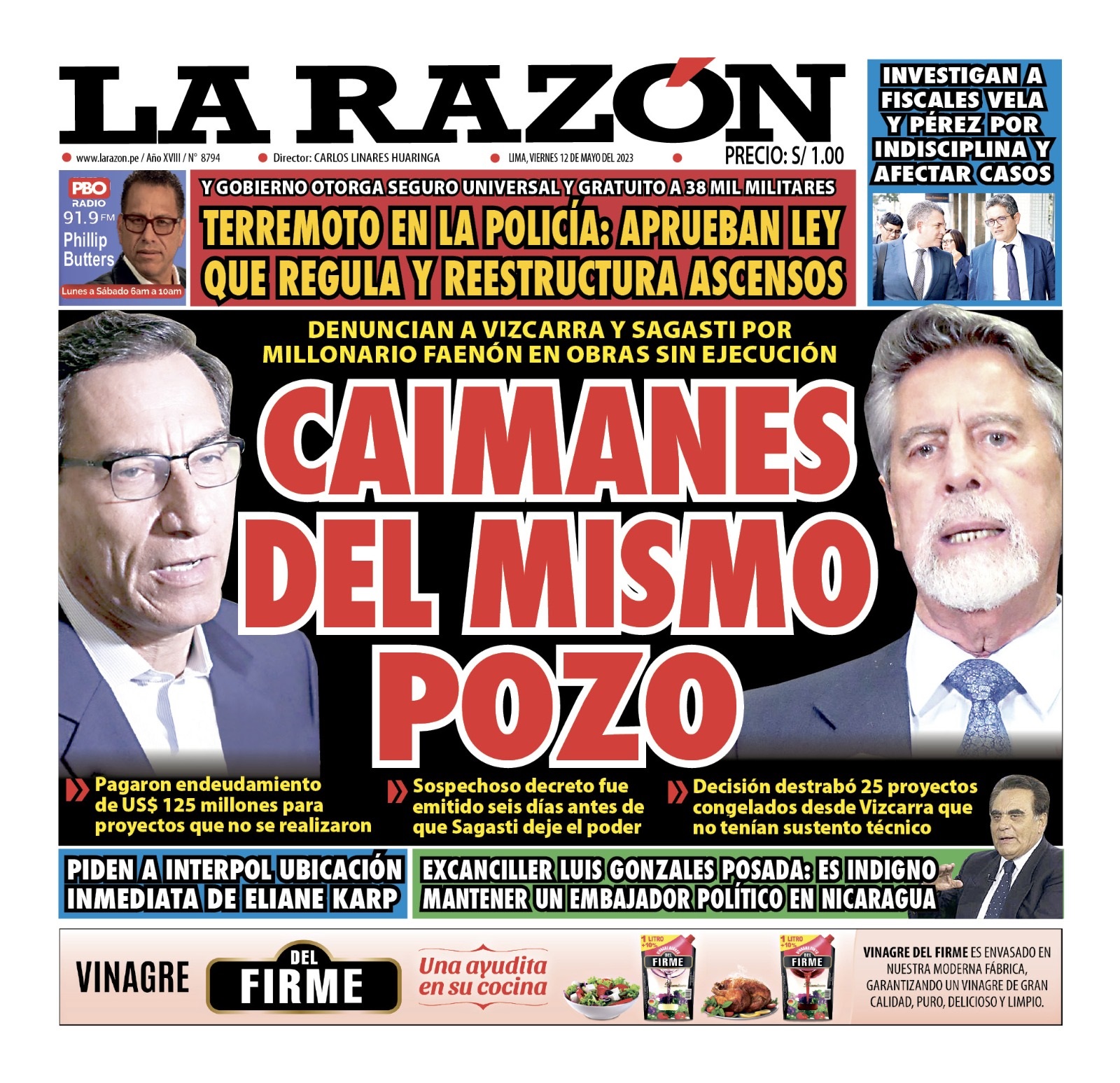 Portada impresa – Diario La Razón (12/05/2023)