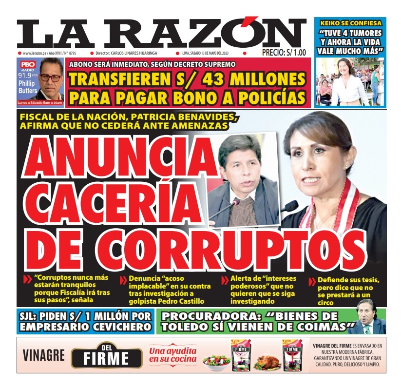 Portada impresa – Diario La Razón (13/05/2023)